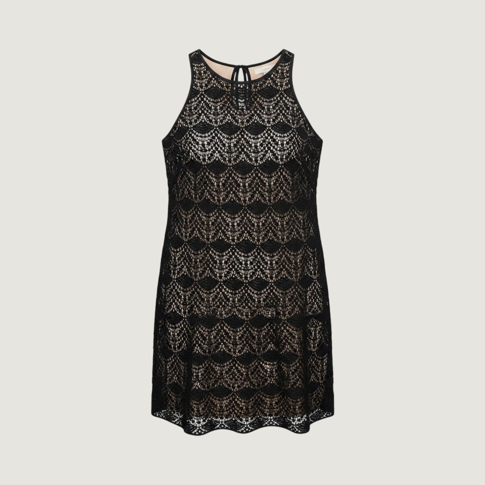 Ann Taylor LOFT Dress Size 6 Black Crocheted Lace Overlay Sleeveless Romantic